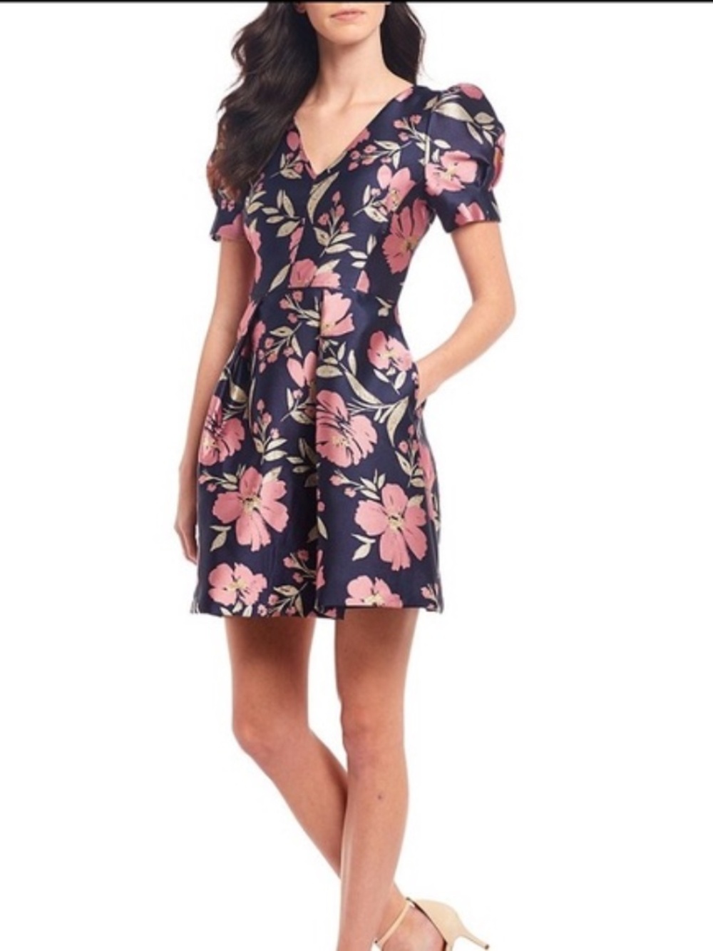 NWT Vince Camuto Navy Blue and Pink Floral Dress 12